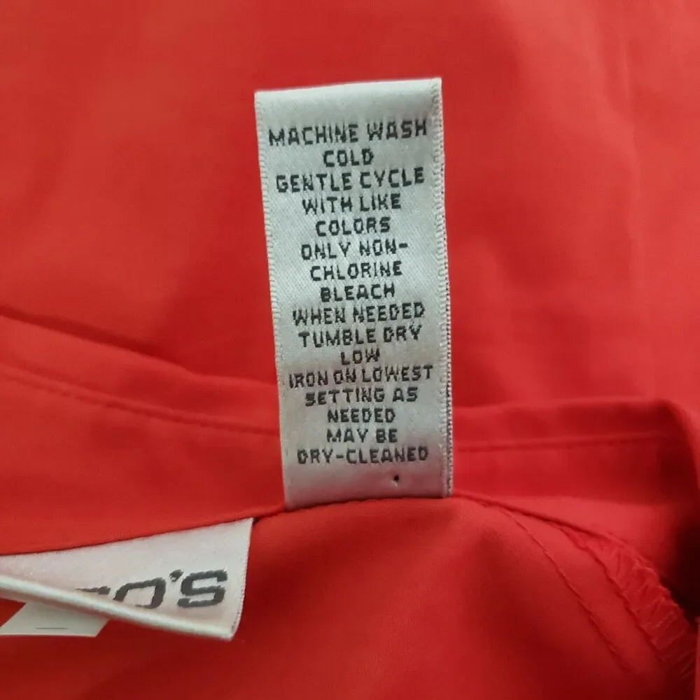 Chico's Womens Top Sz 1 Medium Red Stretch Button Front 3/4 Sleeve Flap Pockets